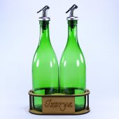 Lazer Kesim Stantlı Zeytinyağı Şişe Seti 2’li Yağdanlık Sosluk Sirkelik 2×750 ml Açık Yeşil Silver Renk Akıtıcılı - 1