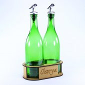 Lazer Kesim Stantlı Zeytinyağı Şişe Seti 2’li Yağdanlık Sosluk Sirkelik 2×750 ml Açık Yeşil Silver Renk Akıtıcılı - 2