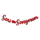 Kaligrafi Banner Kırmızı Seni Seviyorum - 1