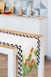 Tropikal Desen Saten Runner - 1