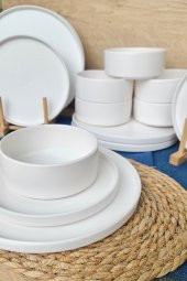 Stackable Mat Beyaz 18 Parça 6 Kişilik Yemek Kahvaltı Takımı - 1
