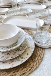 Keramika Flowers Mat Beyaz 44 Parça 6 Kişilik Kahvaltı Yemek Takımı - 1