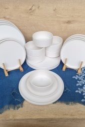 Stackable Mat Beyaz 18 Parça 6 Kişilik Yemek Kahvaltı Takımı - 3