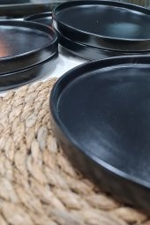 Mat Siyah 21 cm Stackable Pasta Tabağı  6 Adet - 1