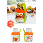 Flosoft 2li Kaşıklı Cam Müsli Kabı Seti, Meyve Yoğurt Yulaf Müsli Granola Diyet Saklama Kabı 425ml x 2 ADET - 1