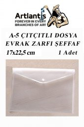 A5 Çıtçıtlı Dosya Şeffaf 1 Adet A-5 Çıtçıtlı Zarf Dosya Transparan 17x22.5 cm Küçük Boy Çıtçıtlı Dosya - 1