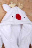 %100 Polyester Beyaz Çocuk Kapüşonlu Sabahlık Bornoz Ev Giyim - 2