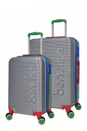 United Colors Of Benetton Lüx Abs 2li Valiz Seti Orta Boy - Kabin Boy Gri BNT500 thumbnail 1