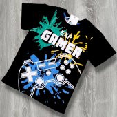 Gamer Yazı Desenli Cepli Şortlu Mavi Renk Erkek Çocuk Takım - 2