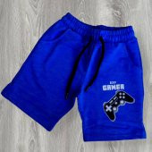 Gamer Yazı Desenli Cepli Şortlu Mavi Renk Erkek Çocuk Takım - 3