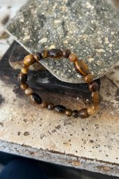 Özel Kesim Doğaltaşlı Kahverengi Renkli Kaplan Gözü Taşlı Kadın Erkek Bileklik - 4