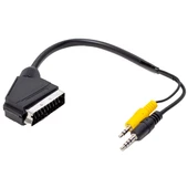 3.5 MM STEREO ERKEK/SCART KABLO 35 CM UZUN VE KISA JACK BİR ARADA NEXT 64 AV UYDU ALICISI AV KABLO - 1