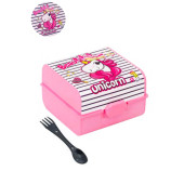 Flosoft Unicorn Beslenme Kutusu, Unicorn Desenli 3 Bölmeli Kilitli Çatal-Kaşıklı Okul Beslenme Kabı - 1