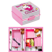 Flosoft Unicorn Beslenme Kutusu, Unicorn Desenli 3 Bölmeli Kilitli Çatal-Kaşıklı Okul Beslenme Kabı - 2
