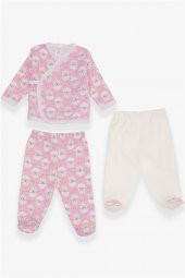 Kız Bebek Breeze Hastane Çıkışı 3 Lü Kuzucuk Desenli Pembe (0-3 Ay-4 Ay) - 1