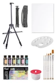 Rich Mastermix Akrilik Boya Seti 6x60 Pastel Renk 3 Ayaklı Şövale 35x50 Tuval Seti Metal Şövale Seti - 1