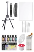 Rich Mastermix Akrilik Boya Seti 6 Pastel Renk 3 Ayaklı Metal Şövale 35x50 Tuval Plastik Spatül Seti - 1