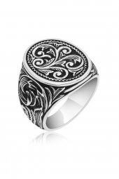 Oyma Desenli Taşsız 925 Gümüş Erkek Yüzük thumbnail 2