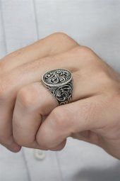 Oyma Desenli Taşsız 925 Gümüş Erkek Yüzük thumbnail 3