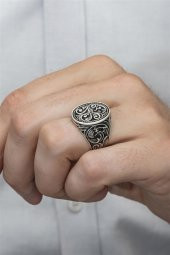 Oyma Desenli Taşsız 925 Gümüş Erkek Yüzük thumbnail 4