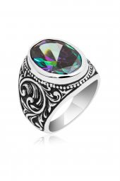 Mistik Topaz Taşlı 925 Gümüş Erkek Yüzük thumbnail 2