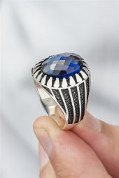 Oval Parlament Mavisi Taşlı 925 Gümüş Erkek Yüzük thumbnail 1