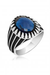 Oval Parlament Mavisi Taşlı 925 Gümüş Erkek Yüzük thumbnail 2