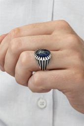 Oval Parlament Mavisi Taşlı 925 Gümüş Erkek Yüzük thumbnail 5