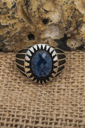Oval Parlament Mavisi Taşlı 925 Gümüş Erkek Yüzük thumbnail 6
