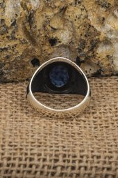 Oval Parlament Mavisi Taşlı 925 Gümüş Erkek Yüzük thumbnail 7