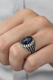 Oval Parlament Mavisi Taşlı 925 Gümüş Erkek Yüzük thumbnail 8