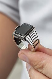 Kare Oniks Taşlı 925 Gümüş Erkek Yüzük thumbnail 3