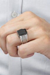 Kare Oniks Taşlı 925 Gümüş Erkek Yüzük thumbnail 4