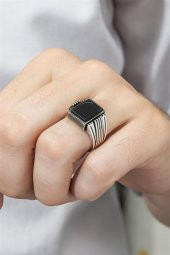 Kare Oniks Taşlı 925 Gümüş Erkek Yüzük thumbnail 6