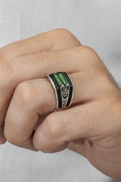 2 Sıra Yeşil Baget Taşlı 925 Gümüş Erkek Yüzük thumbnail 2