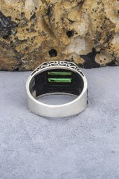 2 Sıra Yeşil Baget Taşlı 925 Gümüş Erkek Yüzük thumbnail 5