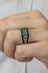 2 Sıra Yeşil Baget Taşlı 925 Gümüş Erkek Yüzük thumbnail 7