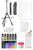 Rich Mastermix Akrilik Boya 6 Ana Renk 3 Ayaklı Metal Şövale 35x50 Tuval Plastik Spatula Seti 6'lı thumbnail 1