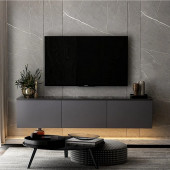 BMdekor TV Sehpası Norm Duvara Monte Antrasit Mermer Desen LED Işıklı 160 cm - 1