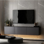 BMdekor TV Sehpası Norm Duvara Monte Antrasit Mermer Desen LED Işıklı 160 cm - 2