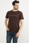 Baskılı Sıfır Yaka Pamuk Tişört - Kahve thumbnail 2