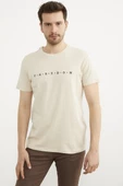 Baskılı Sıfır Yaka Pamuk Tişört - Bej thumbnail 1