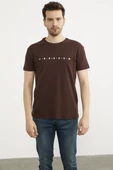 Baskılı Sıfır Yaka Pamuk Tişört - Kahve thumbnail 1