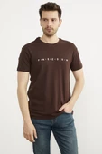 Baskılı Sıfır Yaka Pamuk Tişört - Kahve thumbnail 3