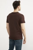Baskılı Sıfır Yaka Pamuk Tişört - Kahve thumbnail 4