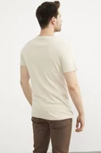 Baskılı Sıfır Yaka Pamuk Tişört - Bej thumbnail 4