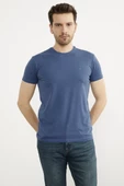 Sıfır Yaka Basic Tişört - Mavi thumbnail 3