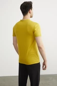 V Yaka Basic Kısa Kol Tişört - Hardal - 4