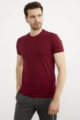 Sıfır Yaka Basic Tişört - Bordo thumbnail 2