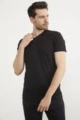V Yaka Basic Kısa Kol Tişört - Siyah thumbnail 2